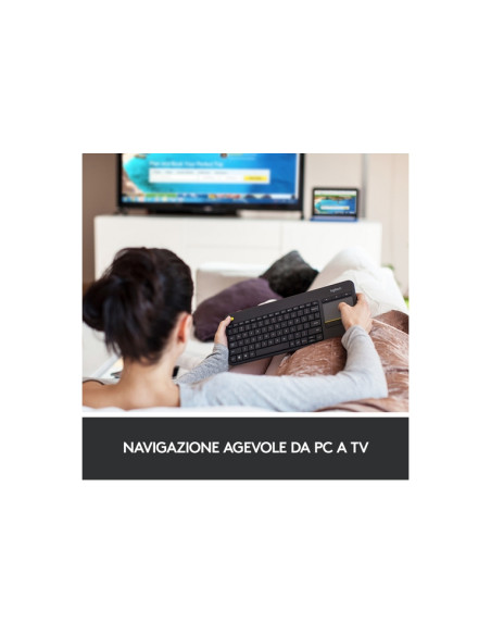 TASTIERA LOGITECH "WIRELESS TOUCH K400 UNIFYING" Compatibile con Windows 10 NERA - 920-007135