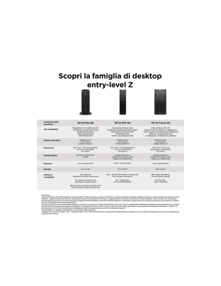 PC WORKSTATION HP Z2 G9 TWR 996N1ET i9-14900 32GB SSD1TB WiFi + Bluetooth Tastiera Mouse W11P