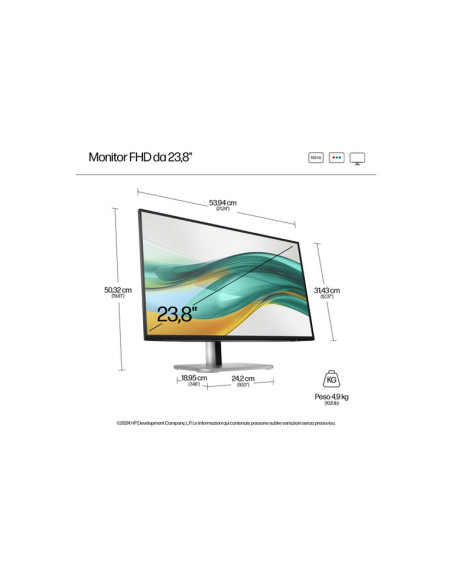 MONITOR HP 524pf Series 5 Pro LED 23.8" Wide 9D9L6UT IPS 1920x1080 5ms 350cd/m2 1000:1 (8.000.000:1) PIVOT Reg.H HDMI DP